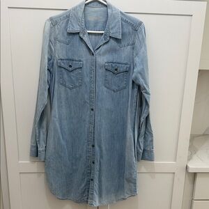 Casual Light Blue Long Sleeve Denim Dress
